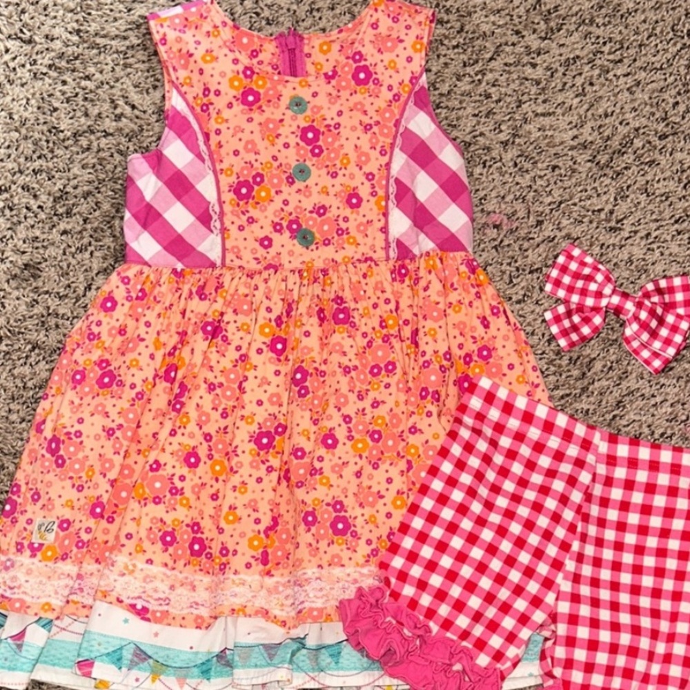 2pc Wildflowers Floral Dress & matching bow 2pc Bundle Girls size 6